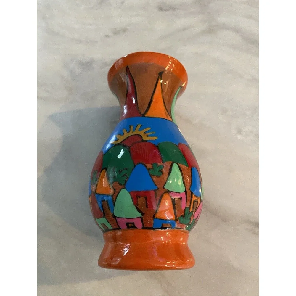 Vintage Mexican Folk Art Hand Painted Vase